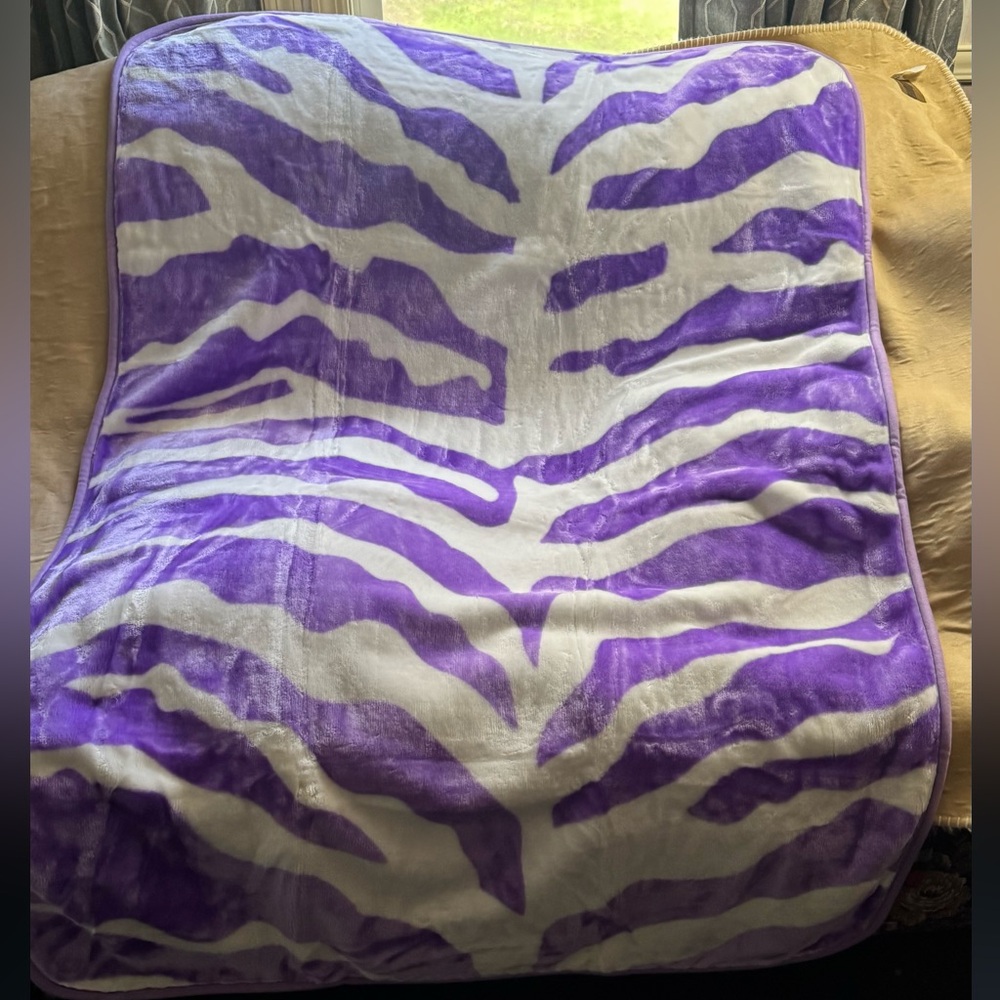 Purple and White Zebra Print Baby Blanket